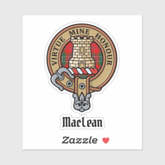 Clan MacLean Crest over Tartan Sticker (Vel)
