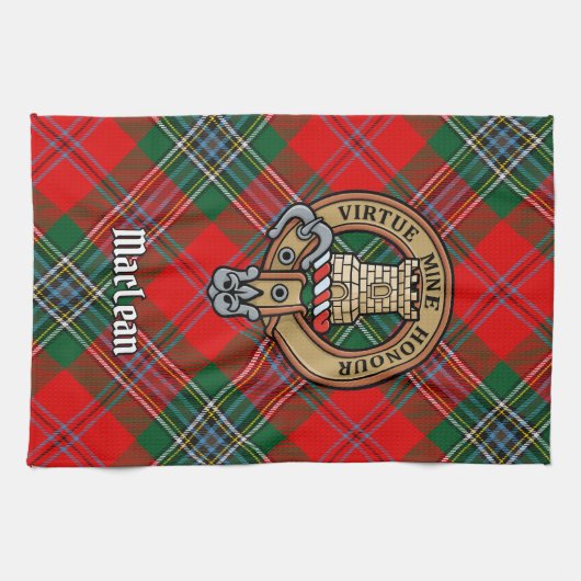 Clan MacLean Crest over Tartan Theedoek (Horizontaal)