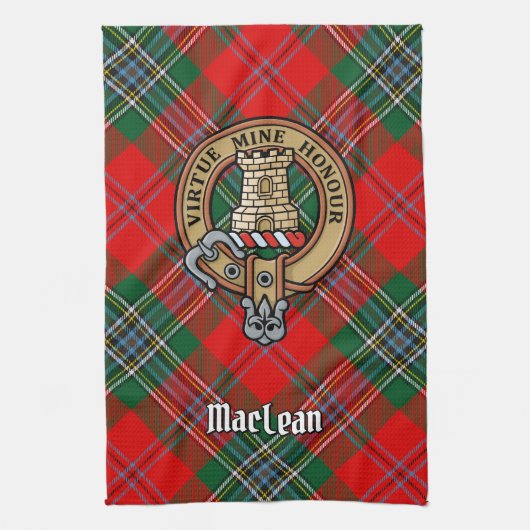 Clan MacLean Crest over Tartan Theedoek (Verticaal)