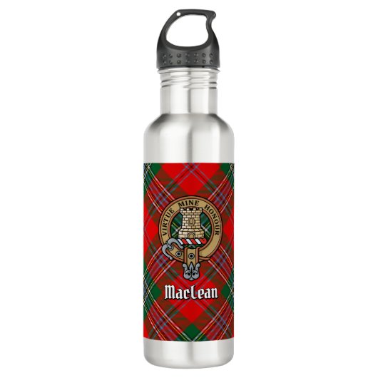 Clan MacLean Crest over Tartan Waterfles (Voorkant)