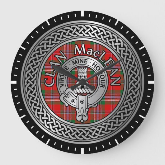 Clan MacLean Crest & Tartan Knot Large Clock Grote Klok (Voorkant)