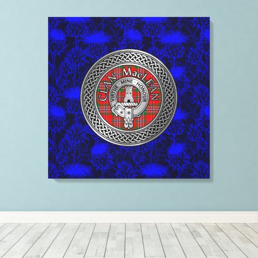 Clan MacLean Crest & Tartan Knot op Thistle Canvas Afdruk (Insitu (Houten vloer))