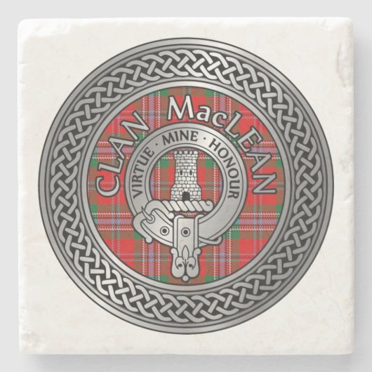 Clan MacLean Crest & Tartan Knot Stone Onderzetter (Voorkant)
