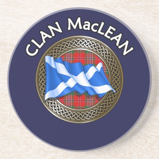 Clan MacLean Tartan Knot & Flag Zandsteen Onderzetter (Voorkant)