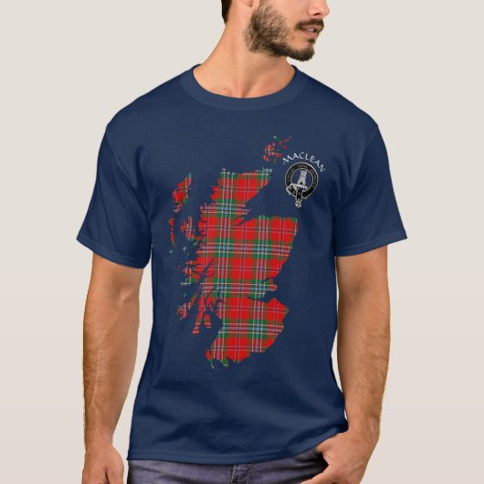 Clan MacLean Tartan Map & Crest T-Shirt (Voorkant)