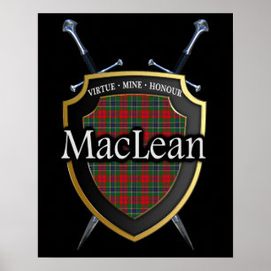 Clan MacLean Tartan Scottish Shield & Swords Poster