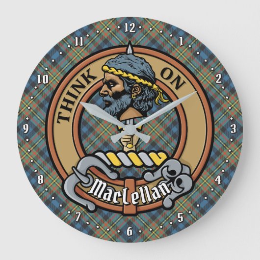 Clan MacLellan Crest op oude tartan Grote Klok (Voorkant)