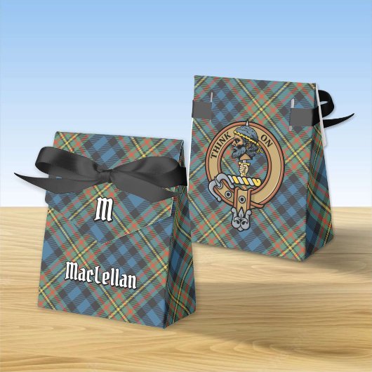 Clan MacLellan Crest over Oude Tartan Bedankdoosjes