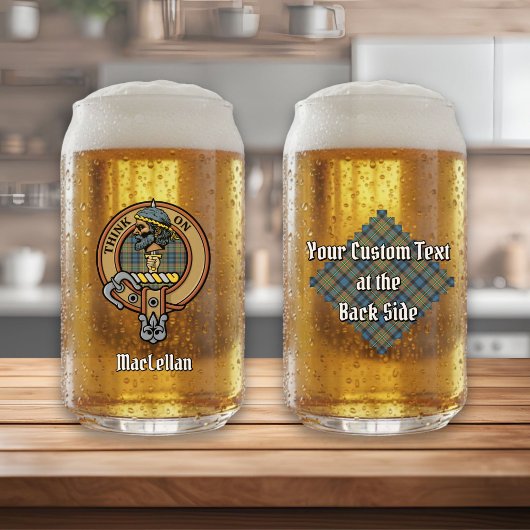 Clan MacLellan Crest over Oude Tartan Blikvorm Glas