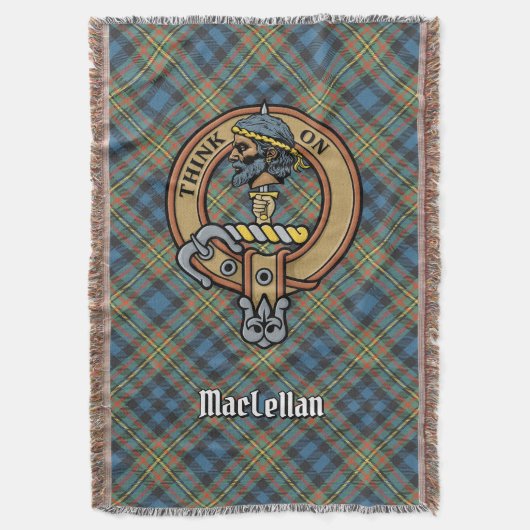 Clan MacLellan Crest over Oude Tartan Deken (Voorkant Verticaal)