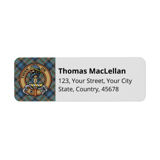 Clan MacLellan Crest over Oude Tartan Etiket (Voorkant)