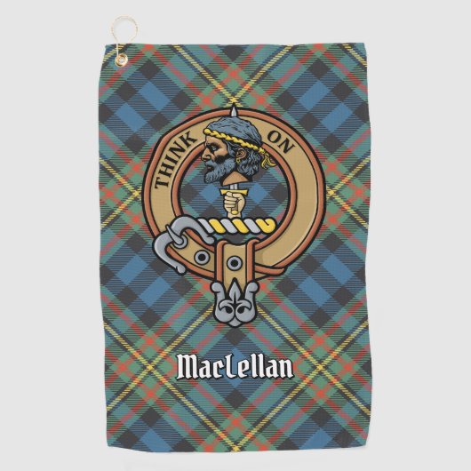 Clan MacLellan Crest over Oude Tartan Golfhanddoek (Voorkant)