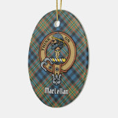 Clan MacLellan Crest over Oude Tartan Keramisch Ornament (Links)