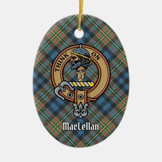 Clan MacLellan Crest over Oude Tartan Keramisch Ornament (Voorkant)