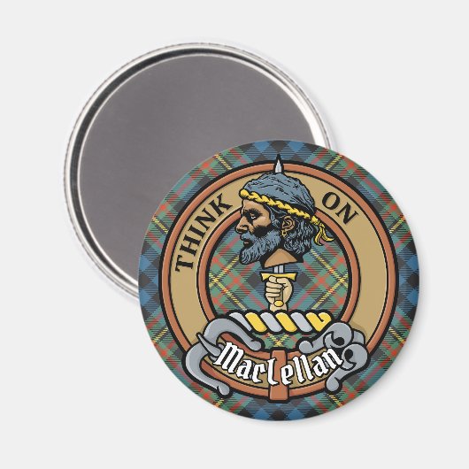 Clan MacLellan Crest over Oude Tartan Magneet (Voorkant / Achterkant)