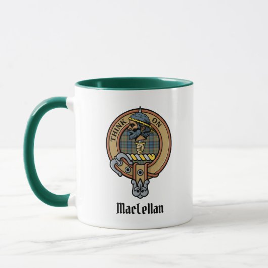 Clan MacLellan Crest over Oude Tartan Mok (Links)