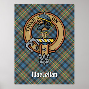 Clan MacLellan Crest over Oude Tartan Poster