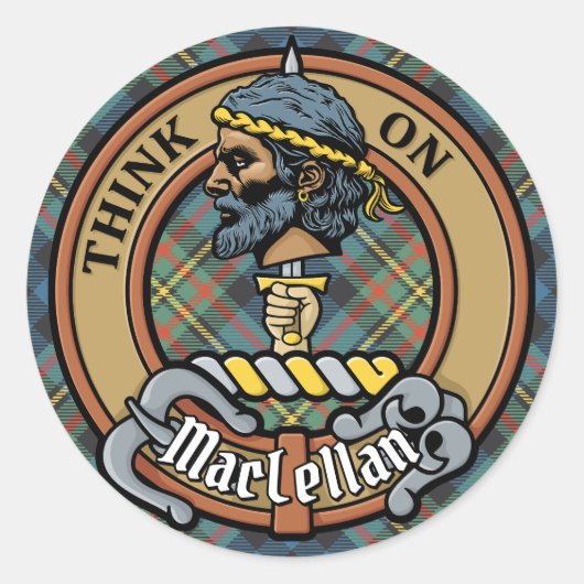 Clan MacLellan Crest over Oude Tartan Ronde Sticker (Voorkant)