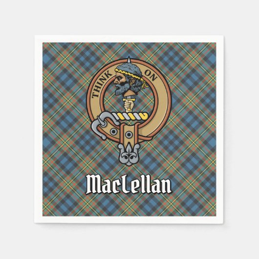 Clan MacLellan Crest over Oude Tartan Servet (Voorkant)