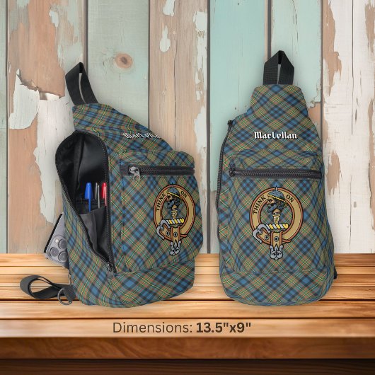 Clan MacLellan Crest over Oude Tartan Sling Bag