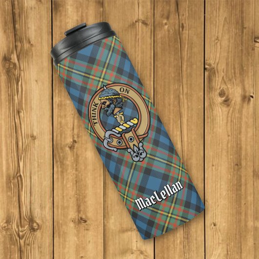 Clan MacLellan Crest over Oude Tartan Thermosbeker