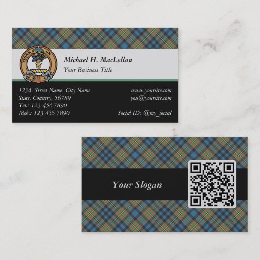 Clan MacLellan Crest over Oude Tartan Visitekaartje (Voorkant / Achterkant)