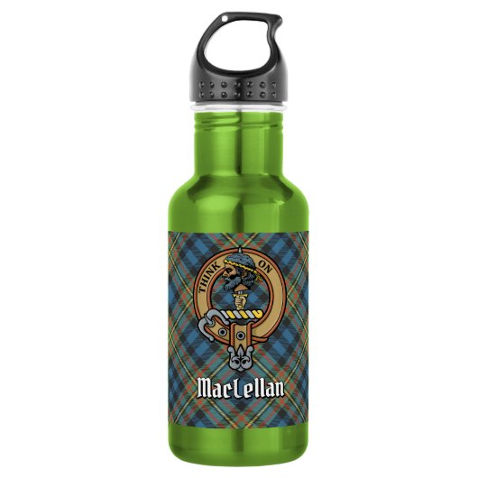 Clan MacLellan Crest over Oude Tartan Waterfles (Voorkant)
