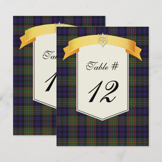 Clan MacLellan Tartan Pset Wedding Table Number Kaart (Voorkant / Achterkant)