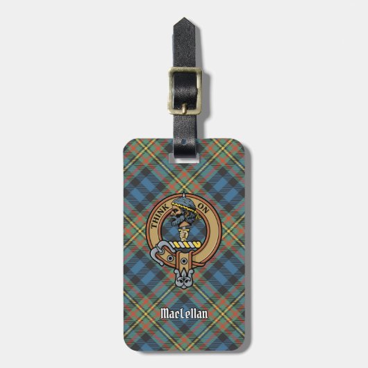 Clan MacLellan Wapen over Oude Tartan Bagagelabel (Voorkant verticaal)
