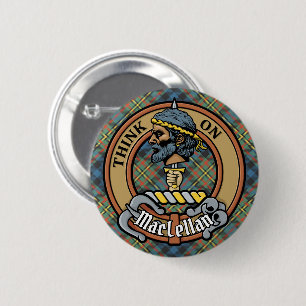 Clan MacLellan Wapen over Oude Tartan Ronde Button 5,7 Cm