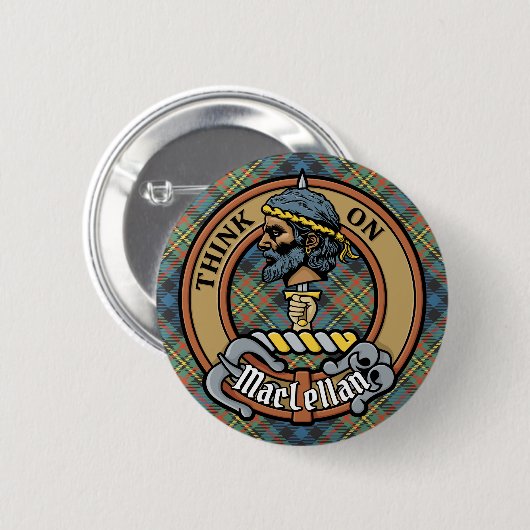 Clan MacLellan Wapen over Oude Tartan Ronde Button 5,7 Cm (Voorkant /achterkant)