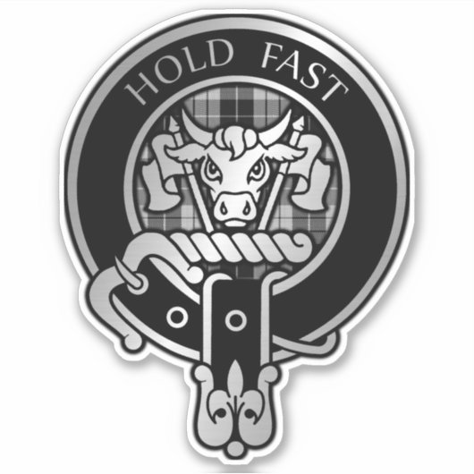 Clan MacLeod Crest & Black & White Tartan Sticker (Voorkant)