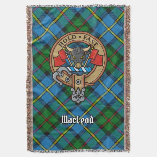 Clan MacLeod Crest over jacht-tartan Deken (Voorkant Verticaal)
