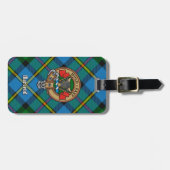 Clan MacLeod Crest over jagen op Tartan Bagagelabel (Voorkant horizontaal)