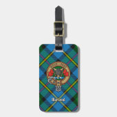 Clan MacLeod Crest over jagen op Tartan Bagagelabel (Voorkant verticaal)
