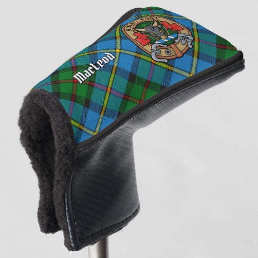Clan MacLeod Crest over jagen op Tartan Golfheadcover (3/4 voorkant)
