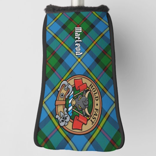 Clan MacLeod Crest over jagen op Tartan Golfheadcover (Draai 90)
