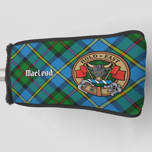 Clan MacLeod Crest over jagen op Tartan Golfheadcover (Voorkant)