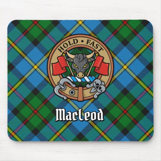 Clan MacLeod Crest over jagen op Tartan Muismat (Voorkant)
