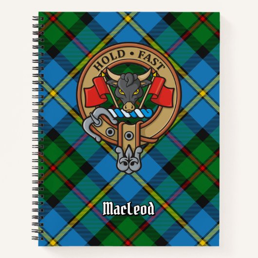 Clan MacLeod Crest over jagen op Tartan Notitieboek (Voorkant)