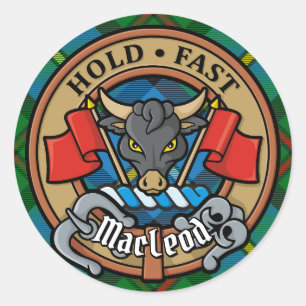 Clan MacLeod Crest over jagen op Tartan Ronde Sticker