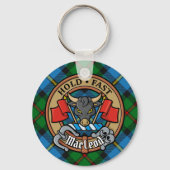 Clan MacLeod Crest over jagen op Tartan Sleutelhanger (Voorkant)