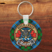 Clan MacLeod Crest over jagen op Tartan Sleutelhanger (Voorkant)