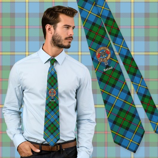 Clan MacLeod Crest over jagen op Tartan Stropdas