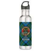 Clan MacLeod Crest over jagen op Tartan Waterfles (Voorkant)