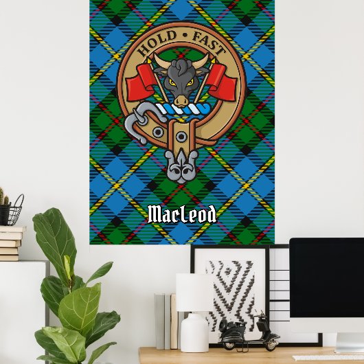 Clan MacLeod Crest over Tartan Poster (Thuiskantoor)