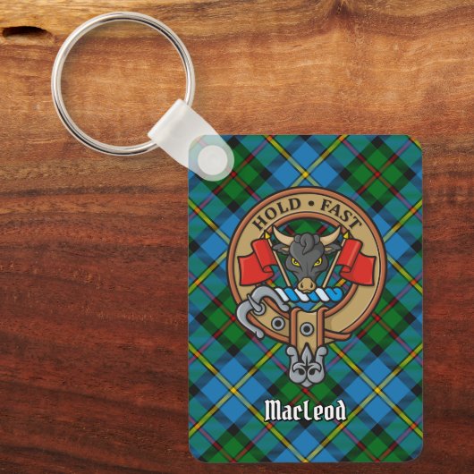 Clan MacLeod Crest over Tartan Sleutelhanger (Voorkant)
