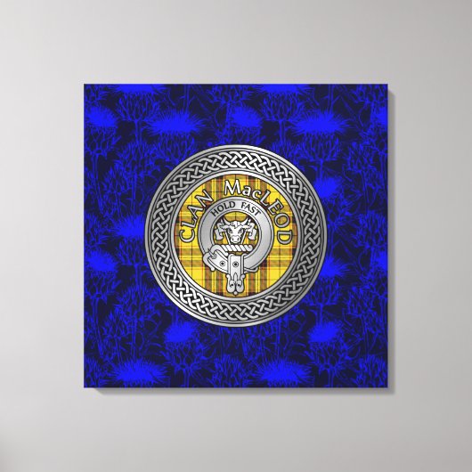 Clan MacLeod Crest & Tartan Knot op Thistle Canvas Afdruk (Voorkant)