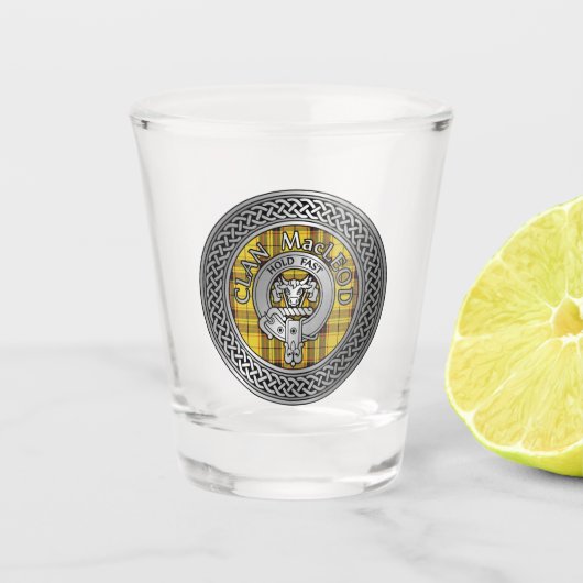 Clan MacLeod Crest & Tartan Knot Shot Glass Glas (Voorkant)