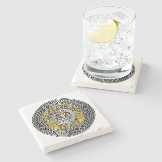 Clan MacLeod Crest & Tartan Knot Stone Onderzetter (Zijkant)